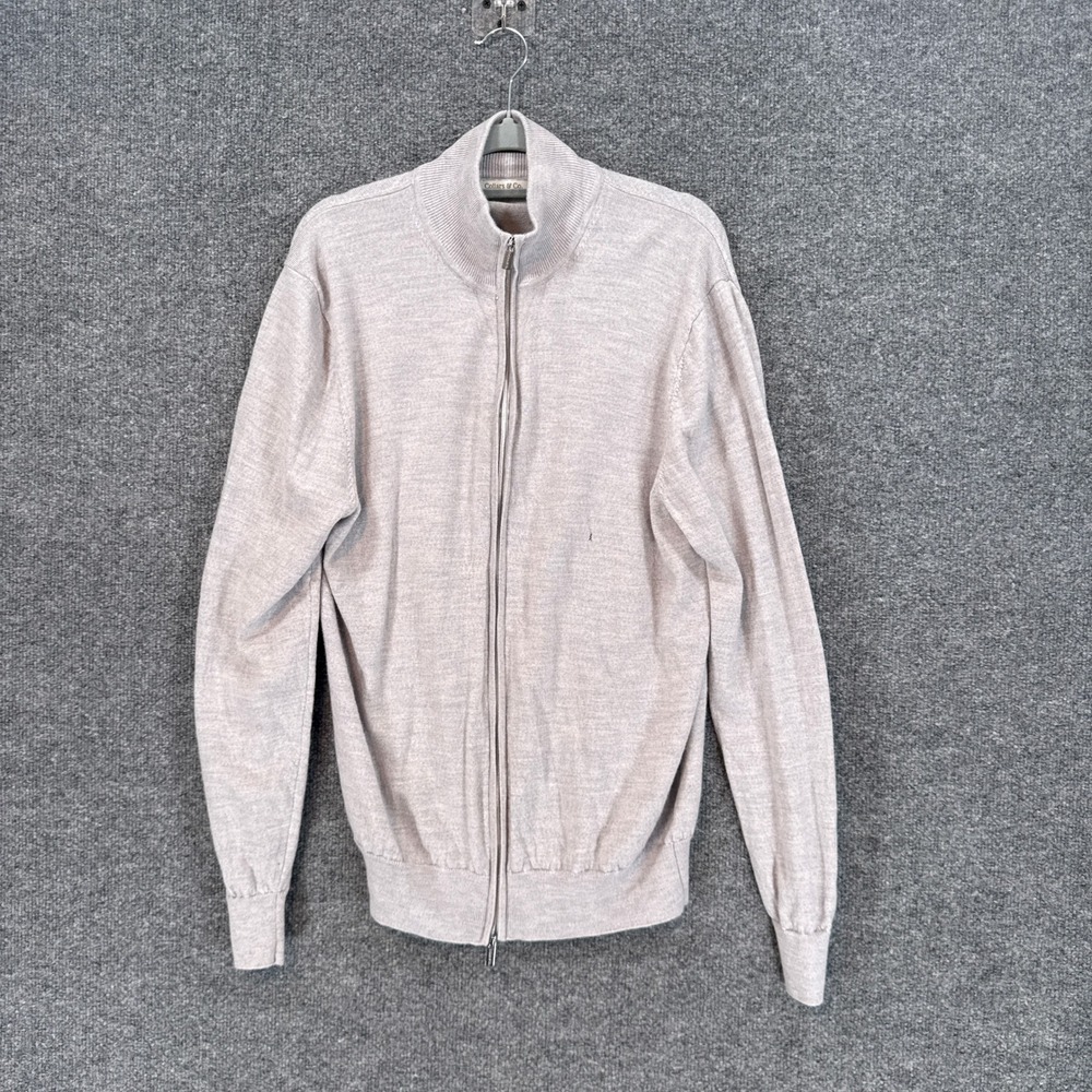 Collars & Co Sweater Mens Large Gray Australian Merino Wool Full Zip Mock Neck